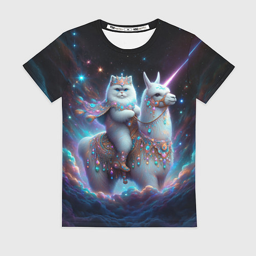 Женская футболка Персидский кот верхом на альпаке / 3D-принт – фото 1