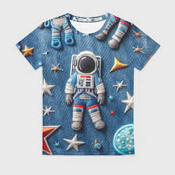Футболка женская Космонавт - вышивка по джинсе нейросеть, цвет: 3D-принт