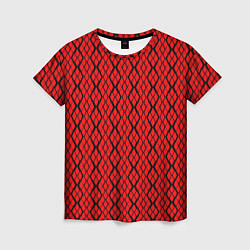 Футболка женская Ярко-красный с чёрными линиями, цвет: 3D-принт
