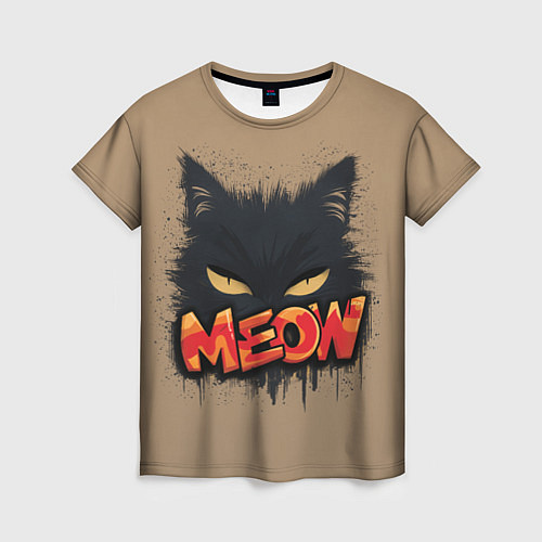 Женская футболка Силуэт кошки мяу / 3D-принт – фото 1