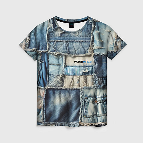 Женская футболка Patchwork denim - vogue / 3D-принт – фото 1