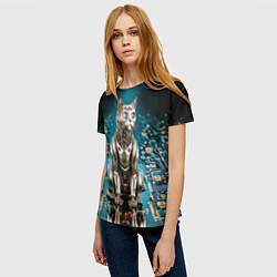 Футболка женская Кибер кот сидит на печатной плате, цвет: 3D-принт — фото 2