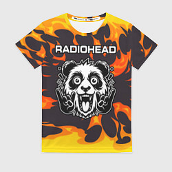 Женская футболка Radiohead рок панда и огонь