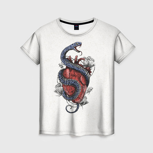 Женская футболка Змея на сердце / 3D-принт – фото 1