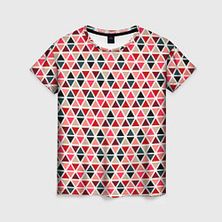Футболка женская Бирюзово-розовый геометричный треугольники, цвет: 3D-принт