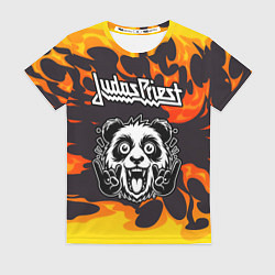Женская футболка Judas Priest рок панда и огонь