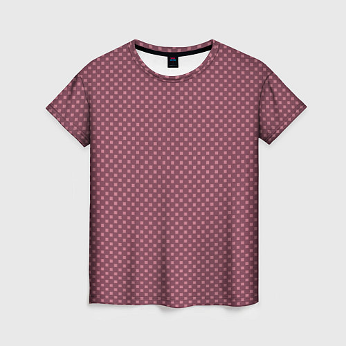 Женская футболка Приглушённый тёмно-розовый паттерн квадратики / 3D-принт – фото 1
