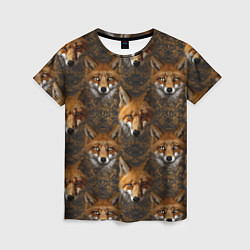 Женская футболка Лакшери паттерн с золотыми лисицами