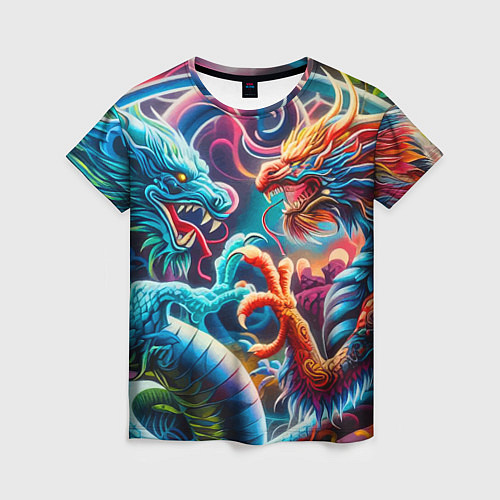 Женская футболка Противостояние двух драконов - ирезуми / 3D-принт – фото 1
