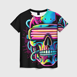 Футболка женская Cyber skull - ai art neon, цвет: 3D-принт