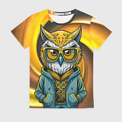 Женская футболка Модная сова и желтый спиральный фон