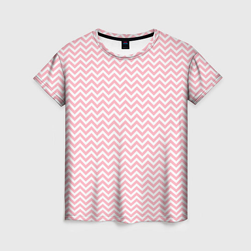 Женская футболка Белый в розовые ломаные полосы / 3D-принт – фото 1