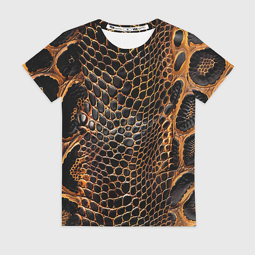 Женская футболка Реалистичная кожа змеи темно коричневая / 3D-принт – фото 1