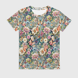 Футболка женская Бабочки и цветы летнее сочетание, цвет: 3D-принт