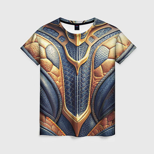 Женская футболка Темная кожаная броня с желтой оплеткой / 3D-принт – фото 1