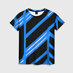 Женская футболка Black and white stripes on a blue background