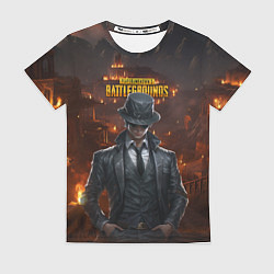Женская футболка PUBG персонаж - город в огне
