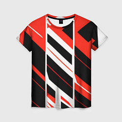 Женская футболка Black and red stripes on a white background