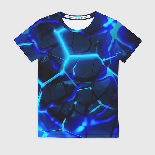 Женская футболка Яркие голубые неоновые плиты в разломе / 3D-принт – фото 1