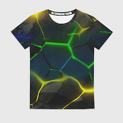 Женская футболка Неоновые яркие зеленые плиты с желтым светом