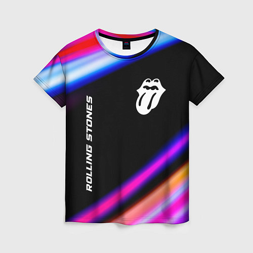 Женская футболка Rolling Stones neon rock lights / 3D-принт – фото 1