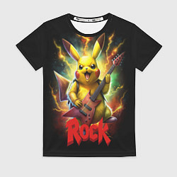 Женская футболка Пикачу рок звезда с электрогитарой