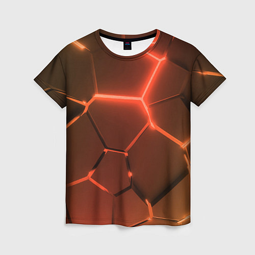 Женская футболка Оранжевые неоновые плиты в разломе / 3D-принт – фото 1
