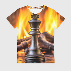 Женская футболка Шахматы - король на фоне огня