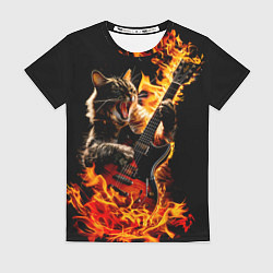 Женская футболка Кот в огне играет рок