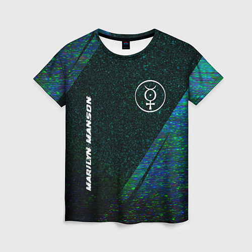 Женская футболка Marilyn Manson glitch blue / 3D-принт – фото 1