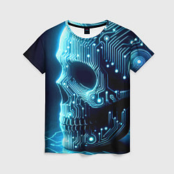 Футболка женская Cyber neon skull - ai art с дорожками на плате, цвет: 3D-принт