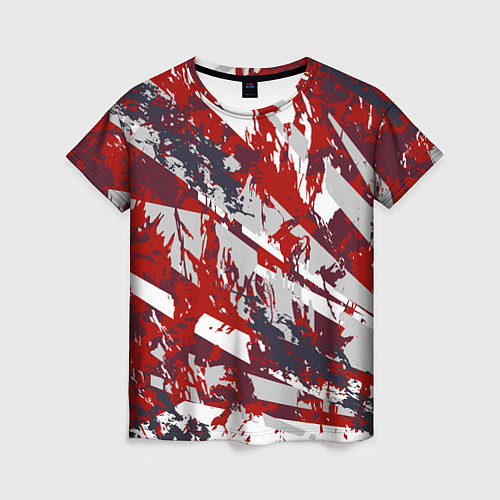 Женская футболка Геометрическая абстракция линии на красном / 3D-принт – фото 1