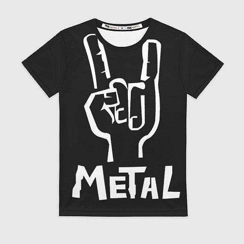 Женская футболка Мeталл коза жест на чёрном / 3D-принт – фото 1