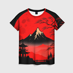 Женская футболка Красный закат и горы