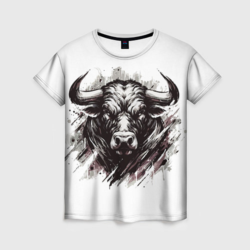 Женская футболка Гранж - портрет быка: голова / 3D-принт – фото 1