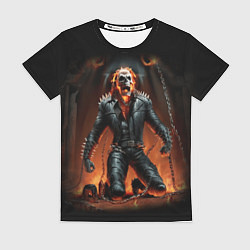 Женская футболка Байкер с черепом на цепях