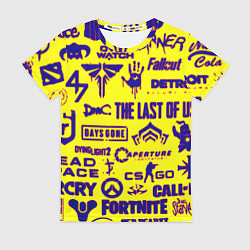 Женская футболка Логотипы игр на жёлтом
