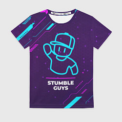 Женская футболка Символ Stumble Guys в неоновых цветах на темном фо