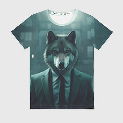 Женская футболка Волк в пиджаке