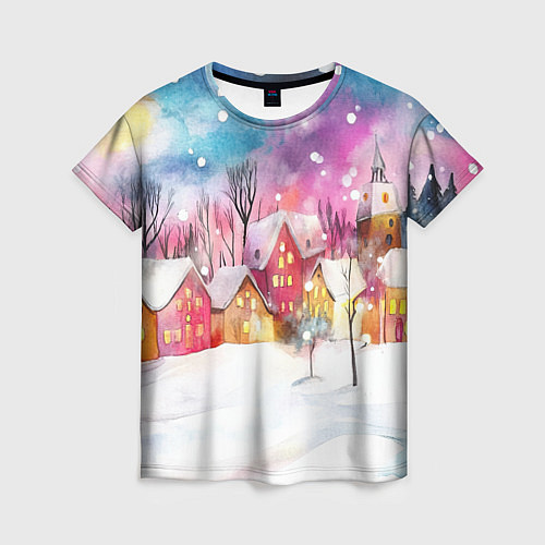 Женская футболка Новогодний ночной дворик / 3D-принт – фото 1