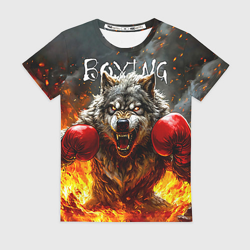 Женская футболка Волк боксер в огне / 3D-принт – фото 1