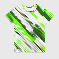 Женская футболка Зелёные диагональные полосы на белом фоне