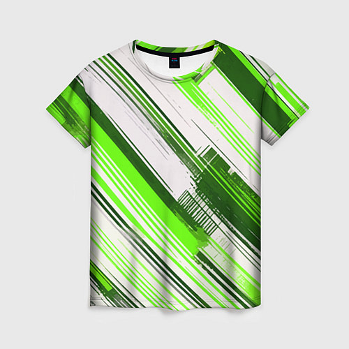 Женская футболка Зелёные диагональные полосы на белом фоне / 3D-принт – фото 1