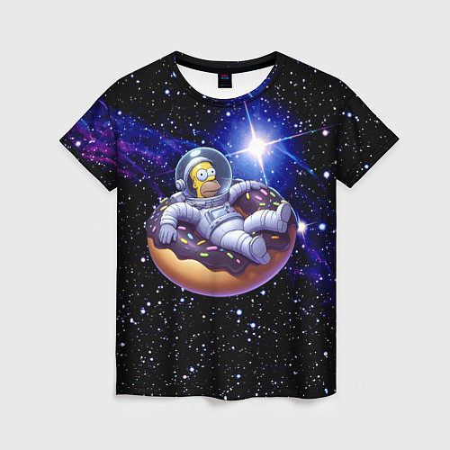 Женская футболка Космонавт Гомер Симпсон на пончике - нейросеть / 3D-принт – фото 1