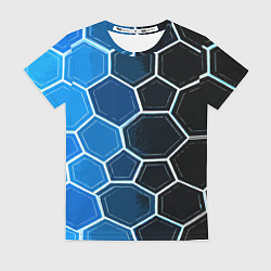 Футболка женская Белые шестиугольники на чёрно-синем фоне, цвет: 3D-принт