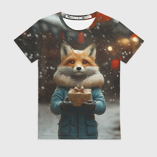 Женская футболка Лиса с подарком / 3D-принт – фото 1