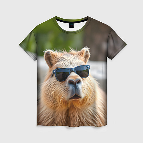 Женская футболка Модная капибара в темных очках / 3D-принт – фото 1