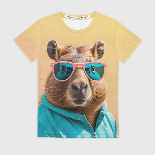 Женская футболка Модная капибара в отпуске / 3D-принт – фото 1