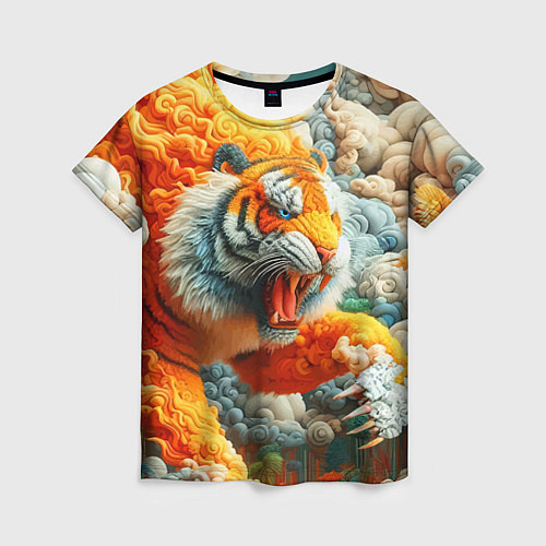 Женская футболка Сказочный облачный тигр - нейроарт фантазия / 3D-принт – фото 1