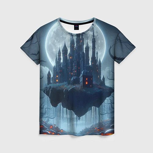 Женская футболка Замок Дракулы и неоновые грибы - нейроарт фантазия / 3D-принт – фото 1
